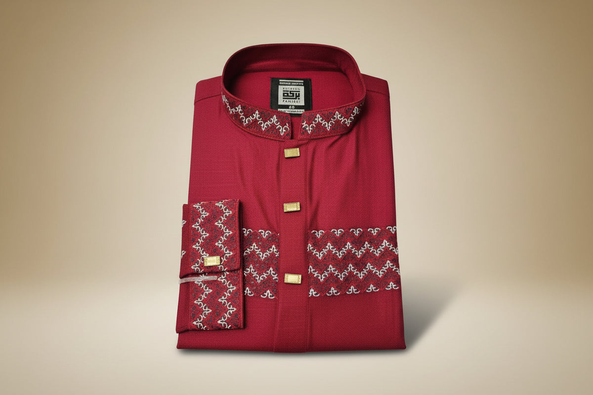 BARAKAH BODY EMBROIDERED MAROON PANJABI, বারাকাহ বডি এমব্রয়ডারি মেরুন পাঞ্জাবি