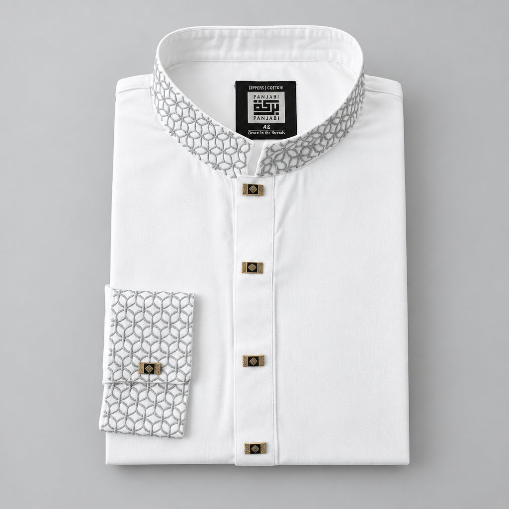 BARAKAH SLIM EMBROIDERY WHITE PANJABI , বারাকাহ স্লিম এমব্রয়ডারি সাদা পাঞ্জাবি