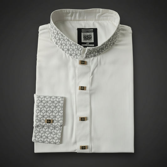 BARAKAH SLIM EMBROIDERY WHITE PANJABI , বারাকাহ স্লিম এমব্রয়ডারি সাদা পাঞ্জাবি