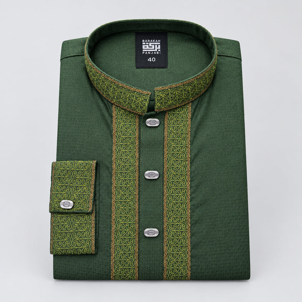 GREEN SLIM EMBROIDERY PANJABI, স্লিম এমব্রয়ডারি সবুজ পাঞ্জাবি