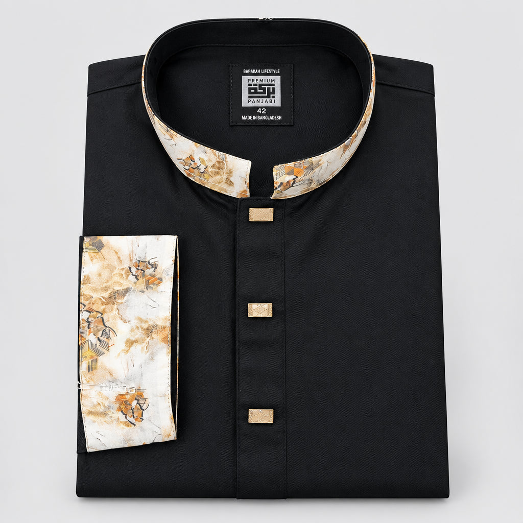 COF PRINT BLACK PANJABI , কোফ প্রিন্ট কালো পাঞ্জাবি