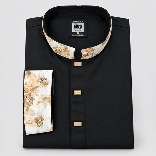COF PRINT BLACK PANJABI , কোফ প্রিন্ট কালো পাঞ্জাবি