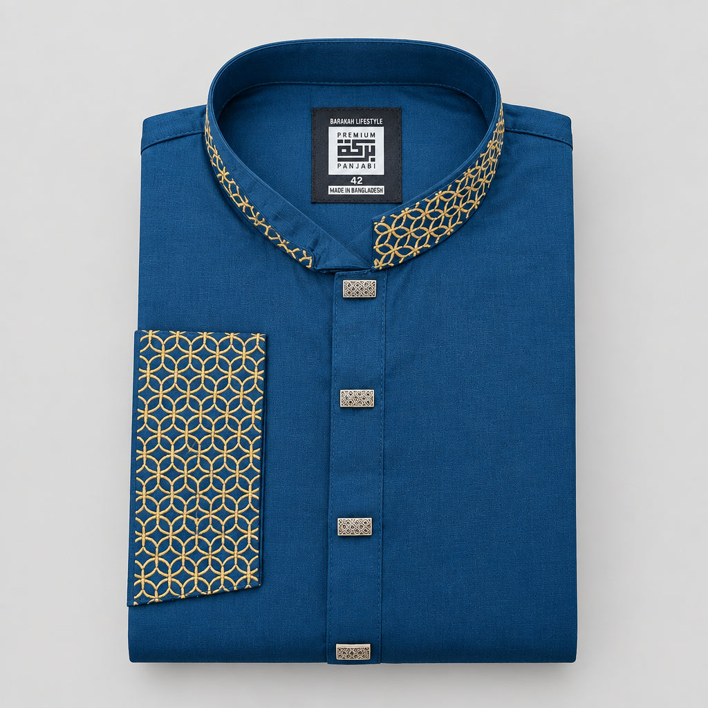 SPACE BLUE SLIM EMBROIDERY PANJABI , স্পেস ব্লু স্লিম এমব্রয়ডারি পাঞ্জাবি