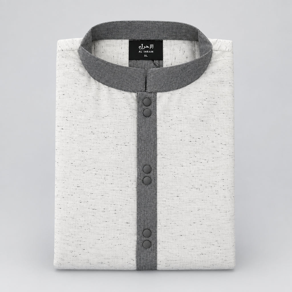 AL IHRAM Premium White Printed Panjabi , প্রিমিয়াম সাদা প্রিন্টেড পাঞ্জাবি