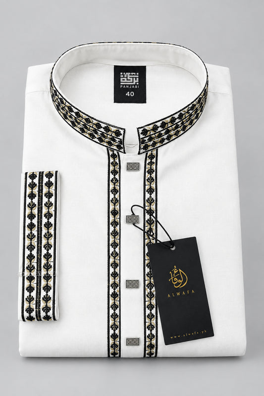 Black embroidery white Punjabi কালো এমব্রয়ডারি সাদা পাঞ্জাবী