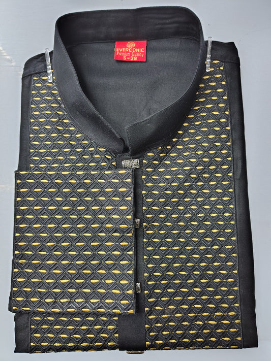BARAKAH GOLDEN EMBROIDERED BLACK PANJABI, বারাকাহ গোল্ডেন এমব্রয়ডারি ব্ল্যাক পাঞ্জাবি
