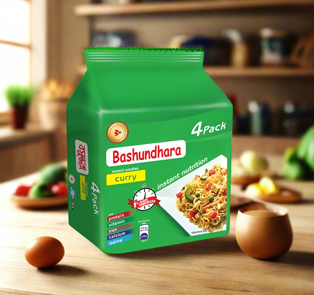Bashundhara Noodles Curry Flavour pcs*4 বসুন্ধরা নুডুলস কারি ফ্লেভার