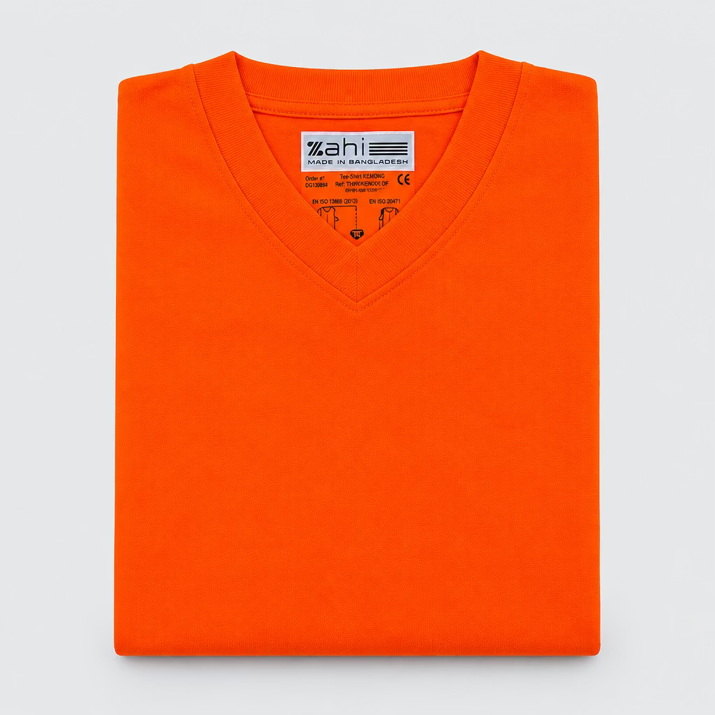 orange high-visibility safety shirt with reflective silver-gray stripes কাজের পোশাক